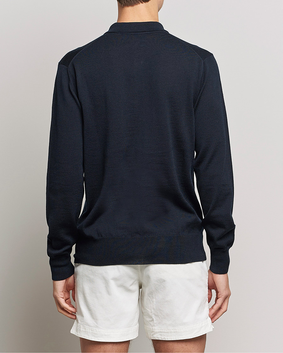 Hombres | Jerséis y prendas de punto | Orlebar Brown | Ebro OB Stripe Merino Poloshirt Night Iris