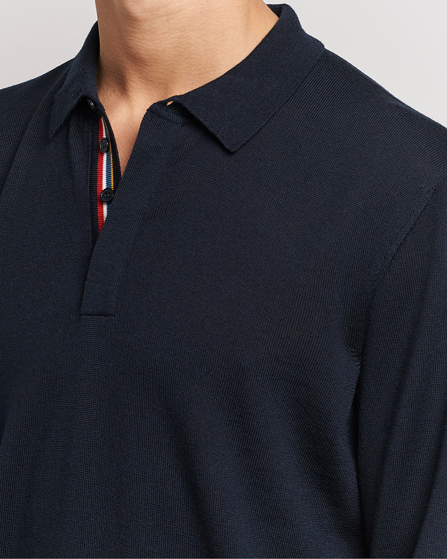 Hombres | Jerséis y prendas de punto | Orlebar Brown | Ebro OB Stripe Merino Poloshirt Night Iris