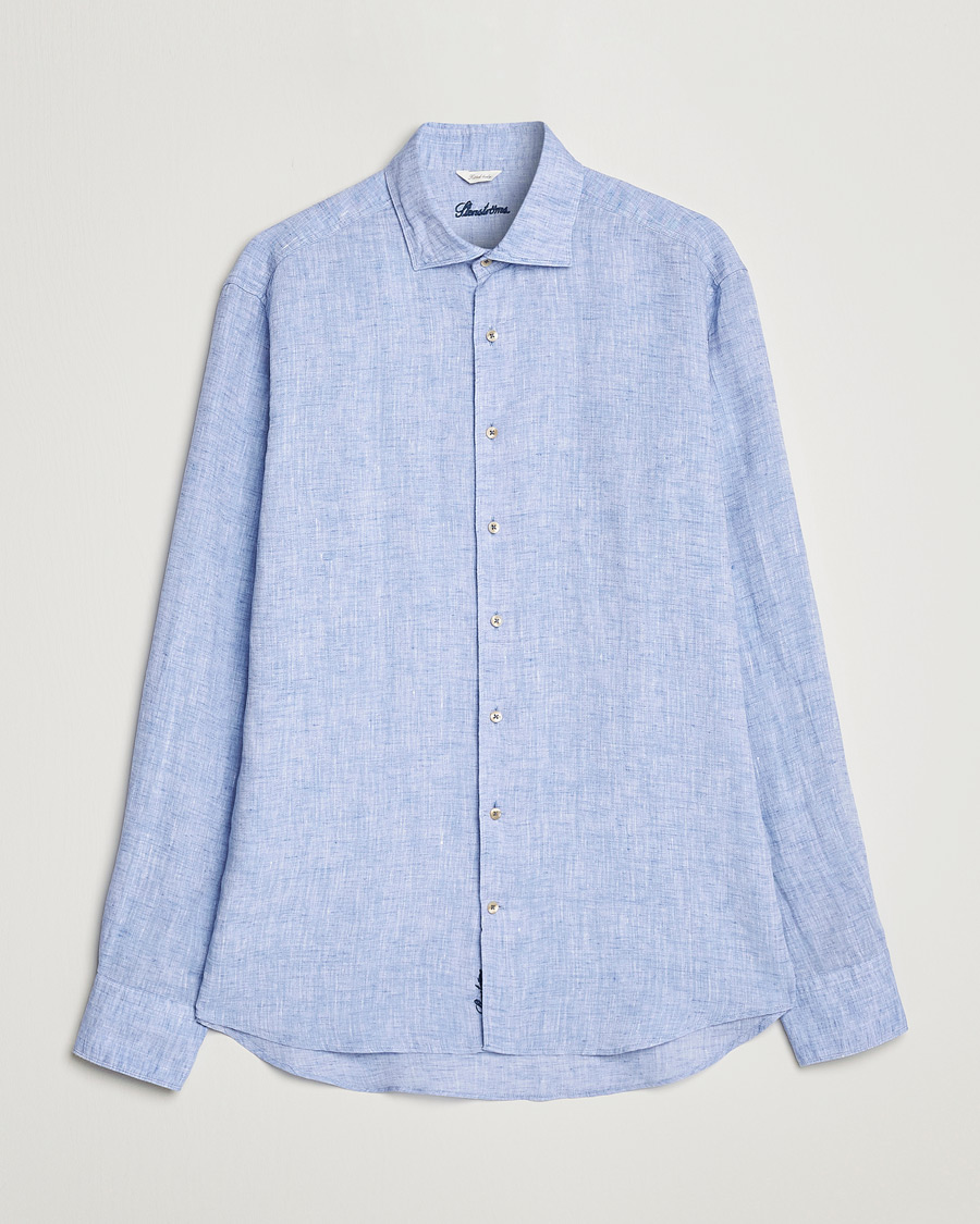 Hombres | Camisas | Stenströms | Fitted Body Cut Away Linen Shirt Blue