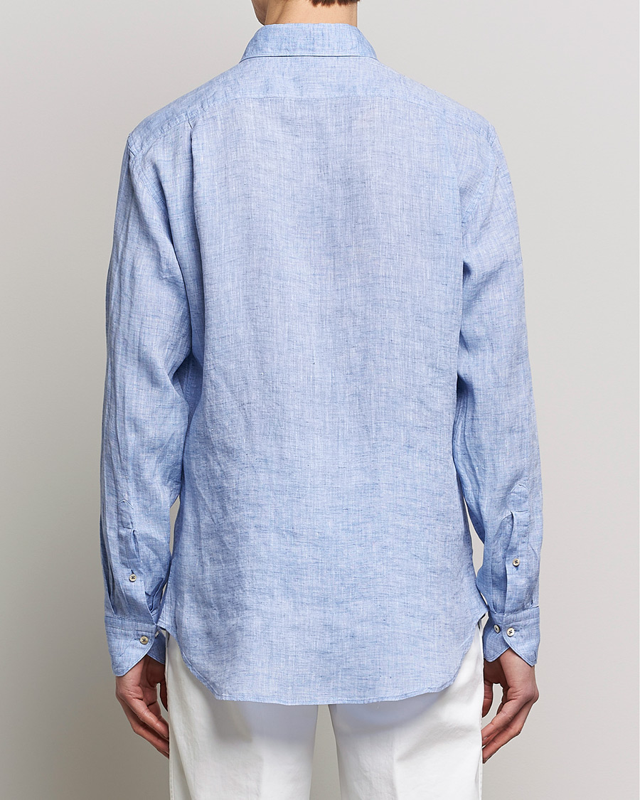 Hombres | Camisas | Stenströms | Fitted Body Cut Away Linen Shirt Blue