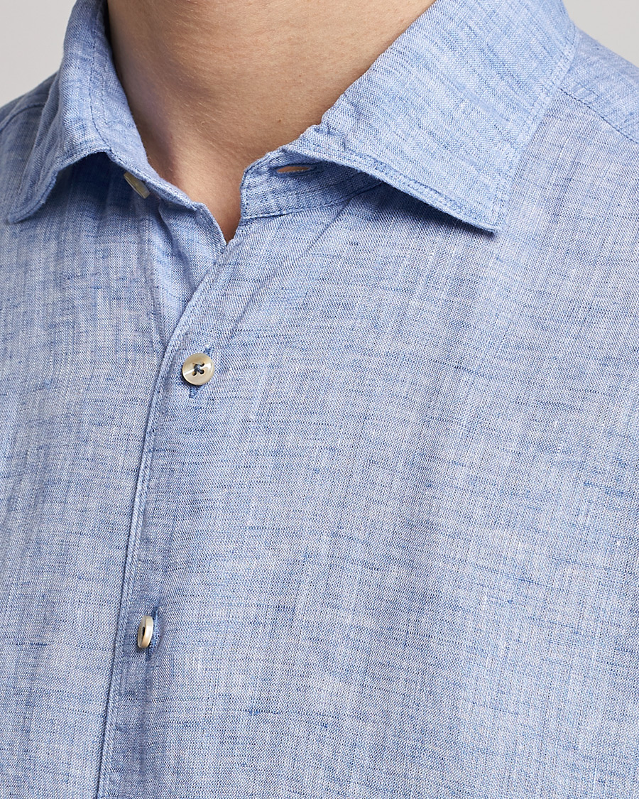 Hombres | Camisas | Stenströms | Fitted Body Cut Away Linen Shirt Blue