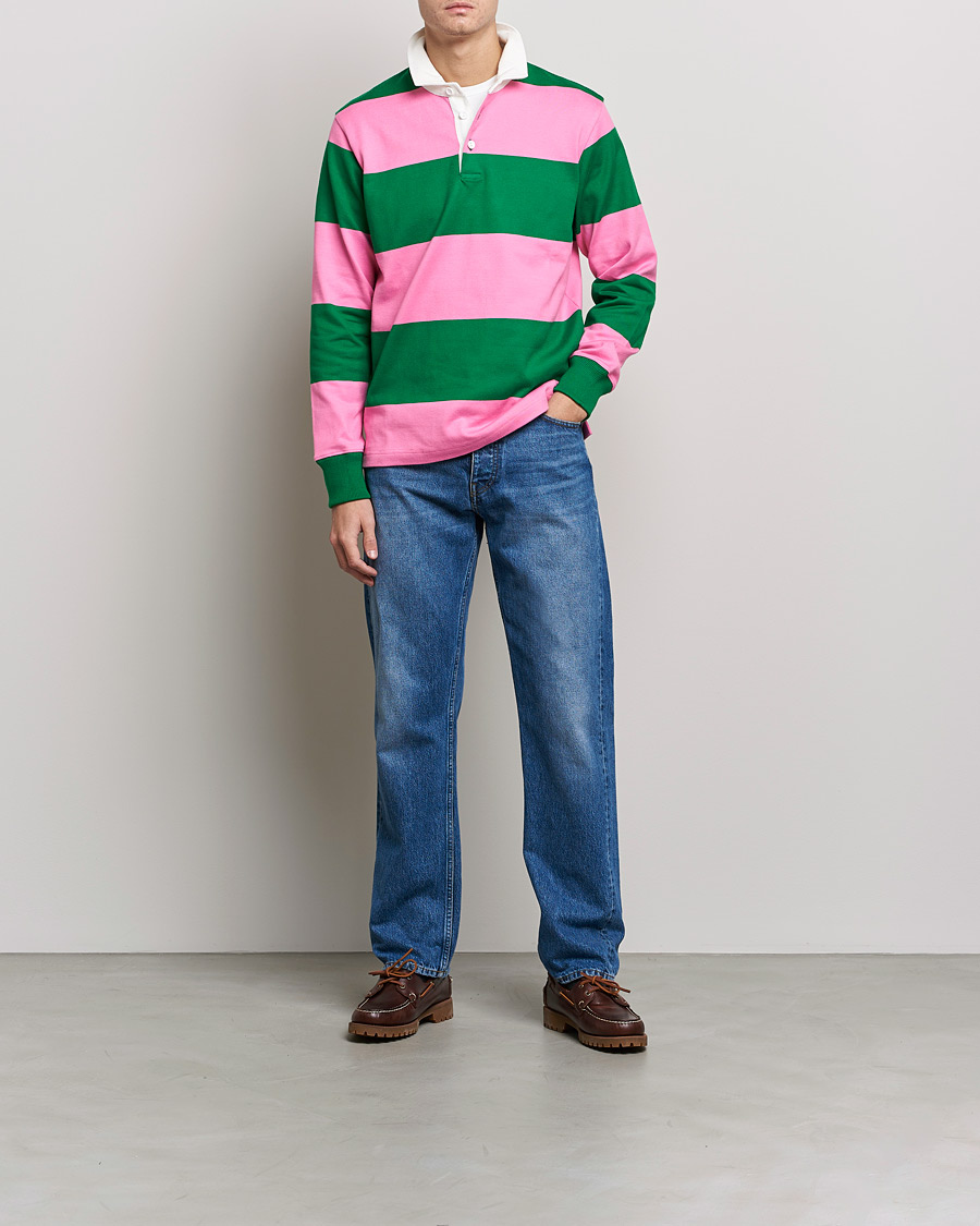Hombres | Jerséis y prendas de punto | Rowing Blazers | Block Stripe Rugby Pink/Green