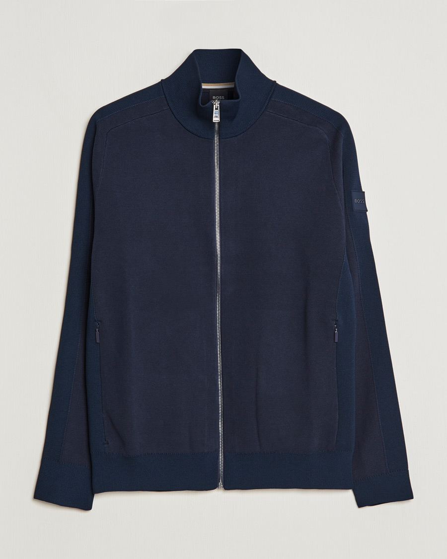 Hombres | Jerséis y prendas de punto | BOSS BLACK | Fisio Knitted Full Zip Dark Blue