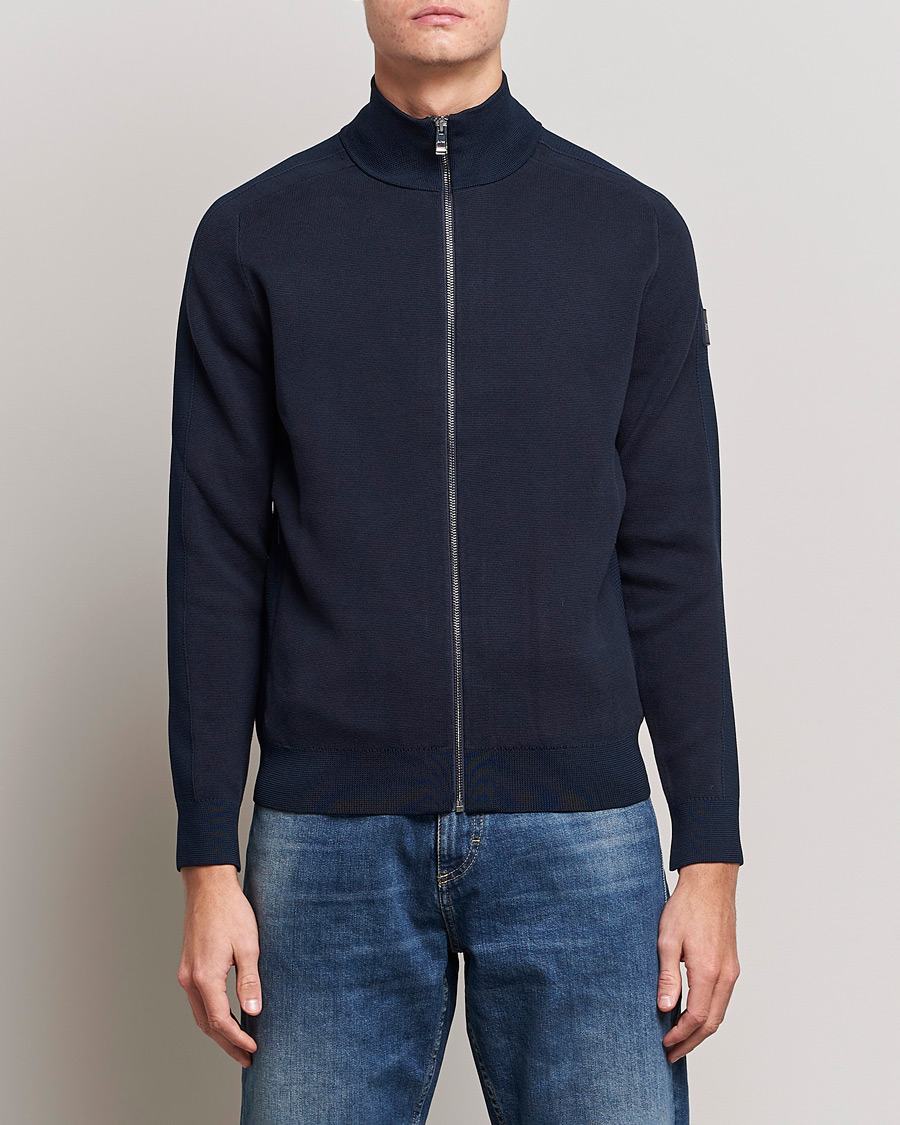 Hombres | Jerséis y prendas de punto | BOSS BLACK | Fisio Knitted Full Zip Dark Blue