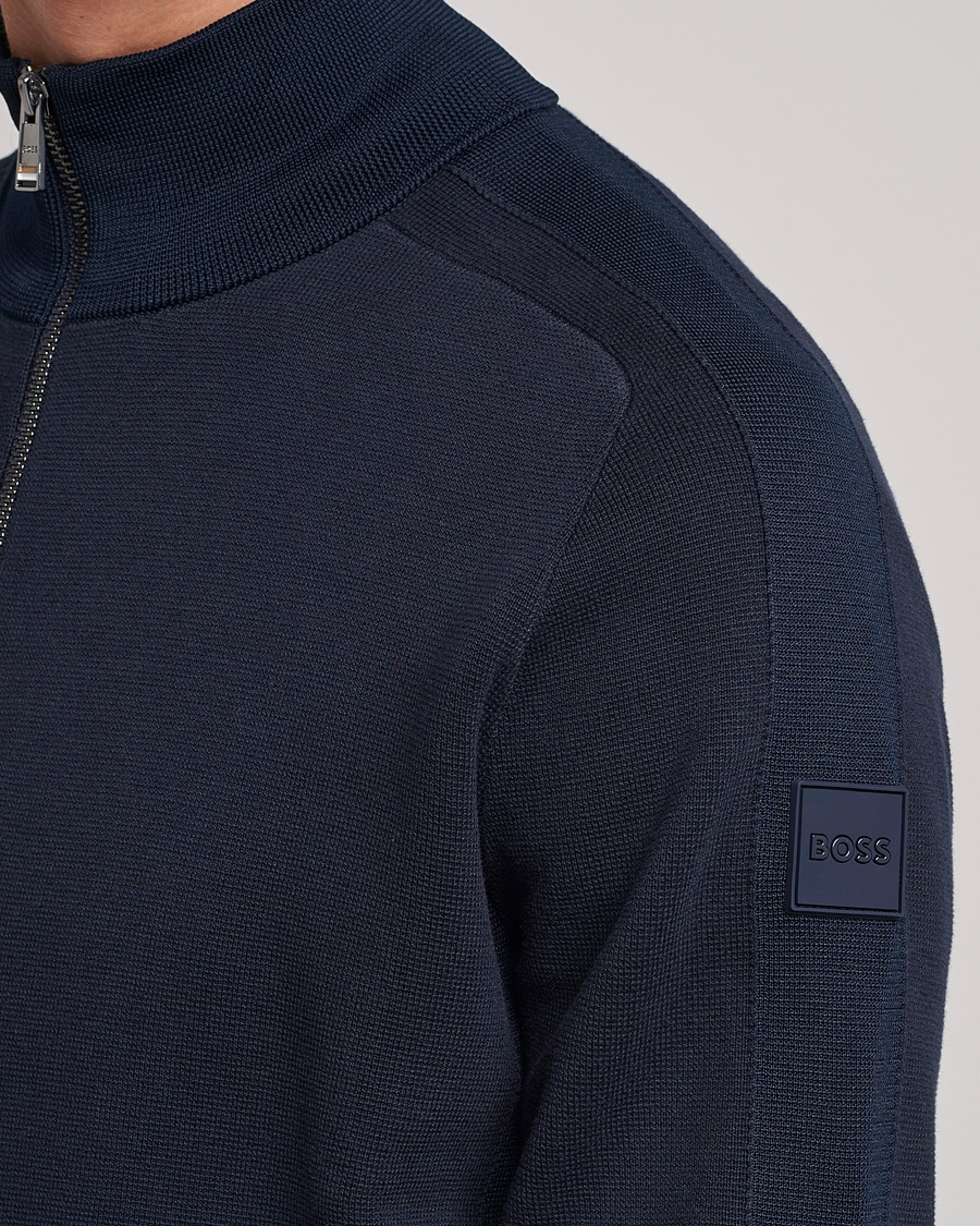 Hombres | Jerséis y prendas de punto | BOSS BLACK | Fisio Knitted Full Zip Dark Blue