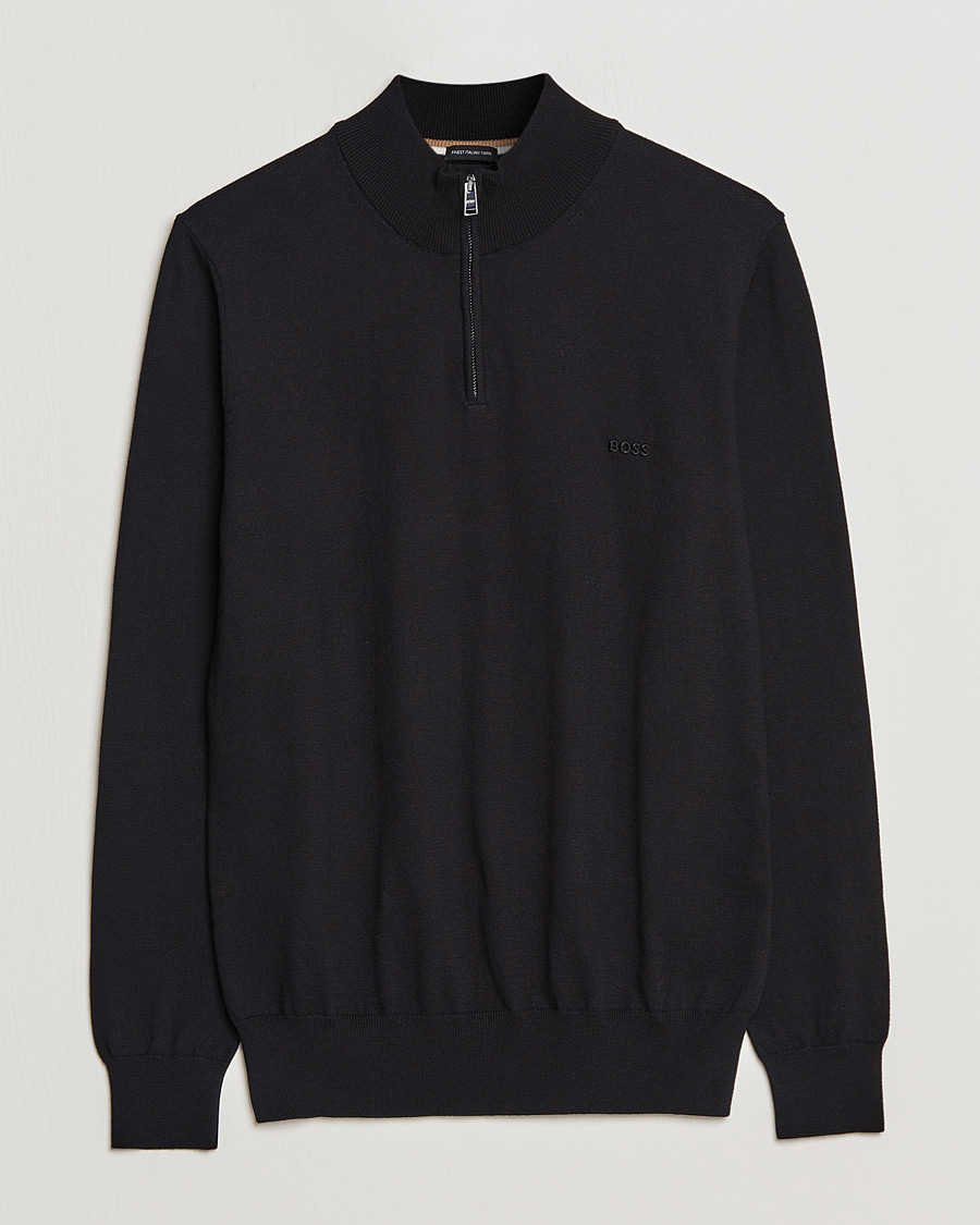 Hombres | Jerséis y prendas de punto | BOSS BLACK | Padro Merino Knitted Half Zip Black