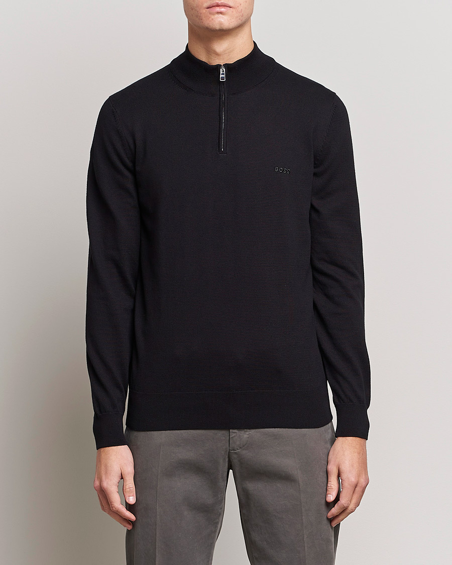 Hombres | Jerséis y prendas de punto | BOSS BLACK | Padro Merino Knitted Half Zip Black