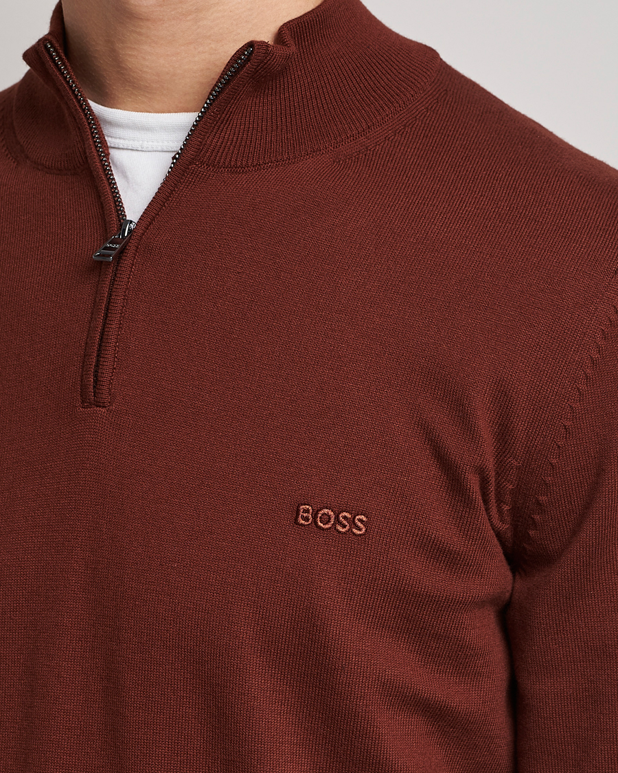 Hombres | Jerséis y prendas de punto | BOSS BLACK | Padro Merino Knitted Half Zip Medium Brown