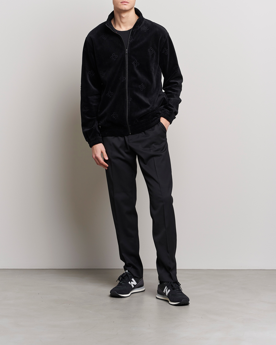 Hombres | Jerséis y prendas de punto | HUGO | Dornbill Velvet Full Zip Jacket Black