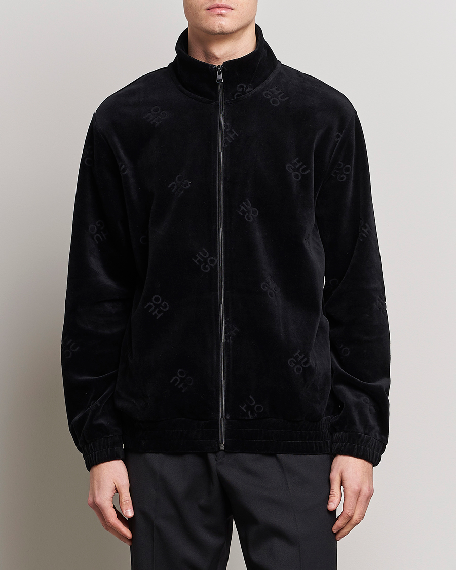 Hombres | Jerséis y prendas de punto | HUGO | Dornbill Velvet Full Zip Jacket Black
