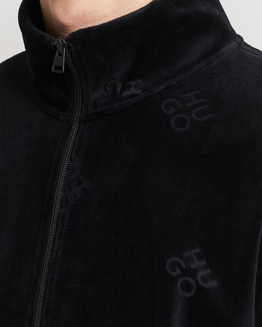 Hombres | Jerséis y prendas de punto | HUGO | Dornbill Velvet Full Zip Jacket Black