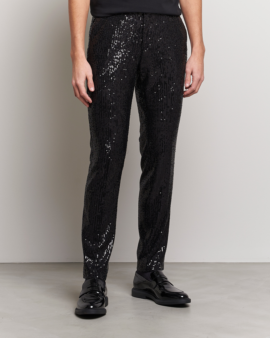 Hombres | Pantalones | HUGO | Hesten Shiny Tuxedo Trousers Black