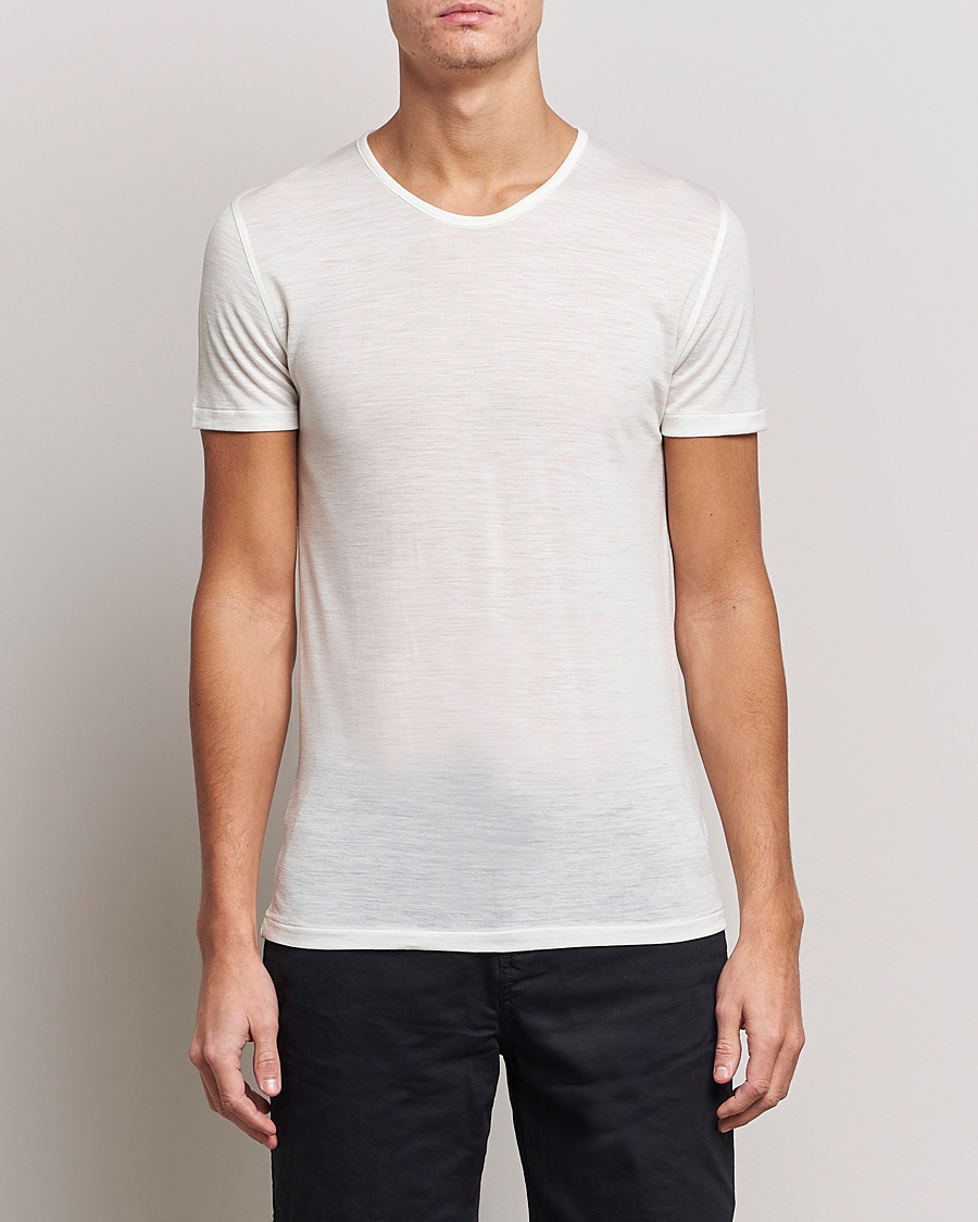 Hombres | Camisetas | Zimmerli of Switzerland | Wool/Silk Crew Neck T-Shirt Ecru