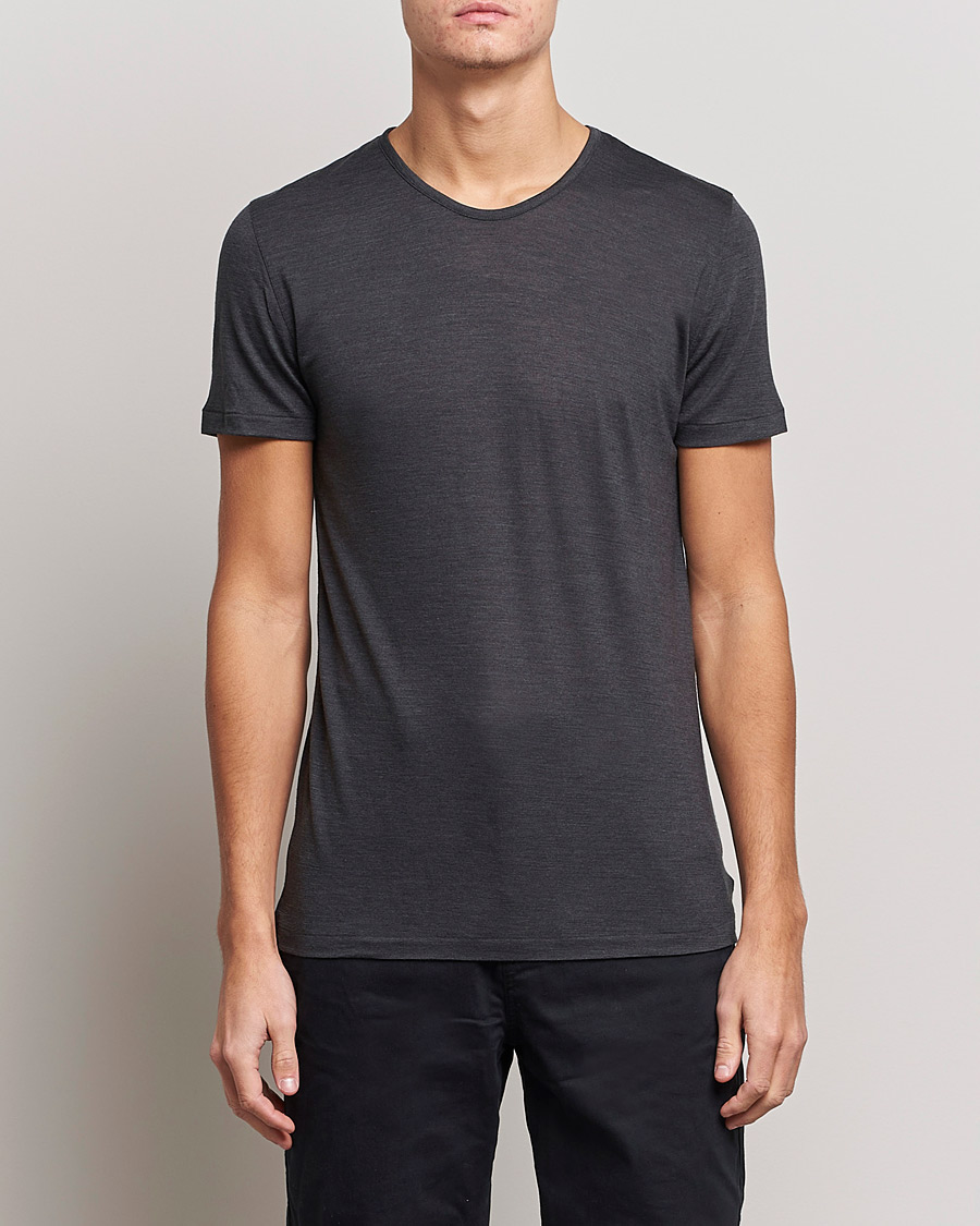 Hombres | Camisetas | Zimmerli of Switzerland | Wool/Silk Crew Neck T-Shirt Charcoal