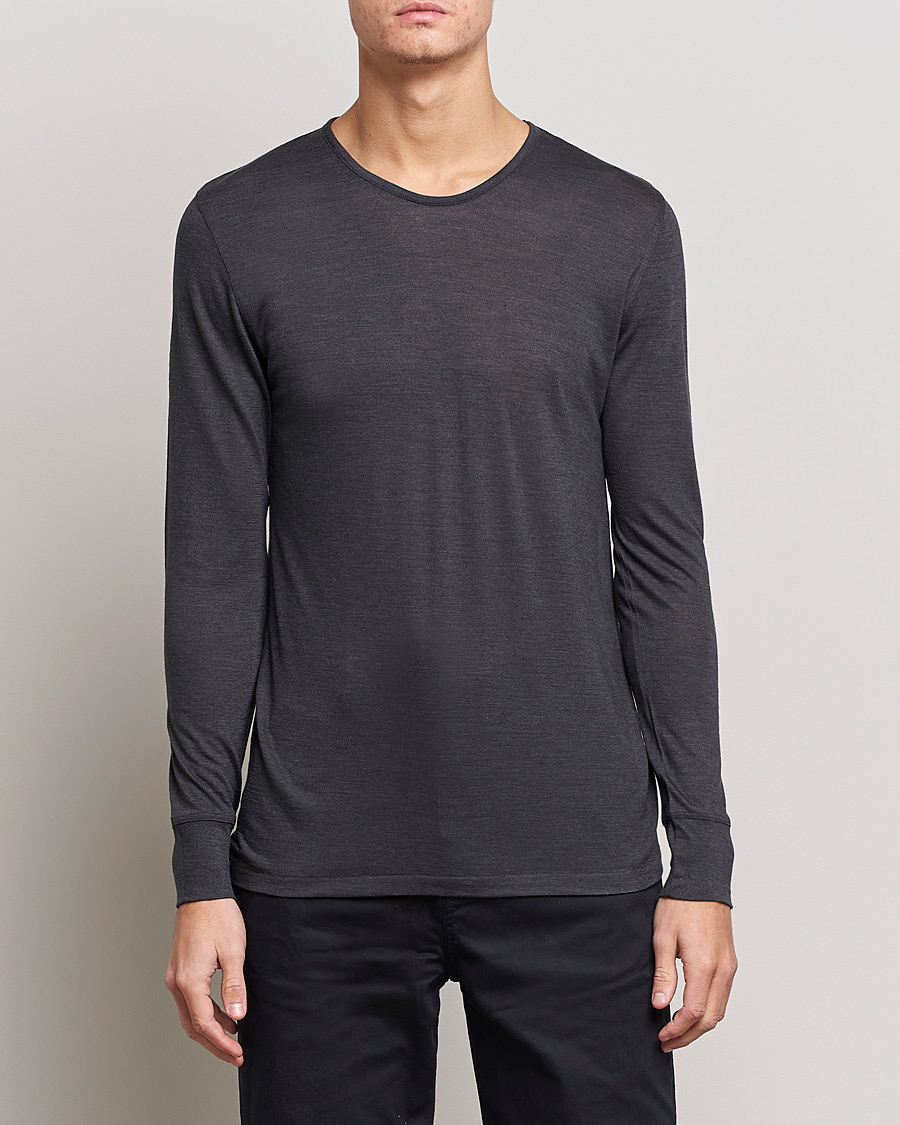 Hombres | Camisetas | Zimmerli of Switzerland | Wool/Silk Long Sleeve T-Shirt Charcoal
