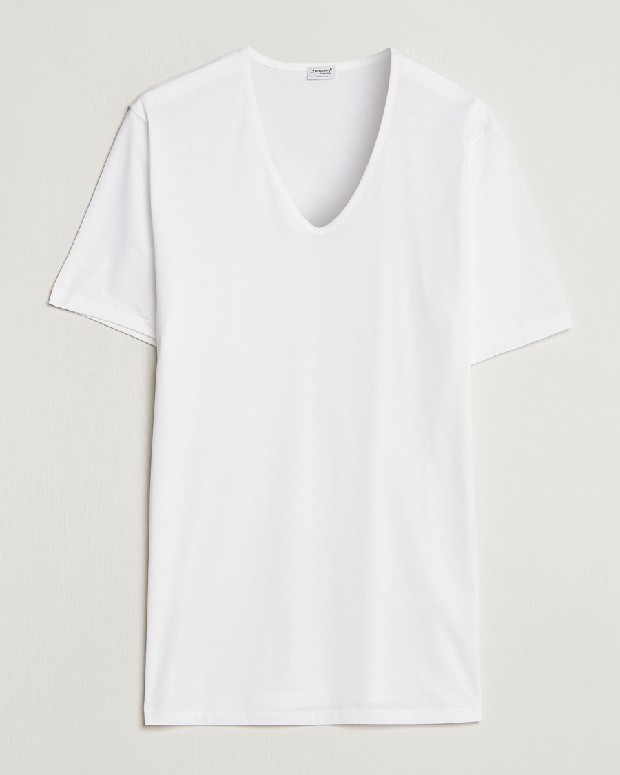 Hombres | Camisetas | Zimmerli of Switzerland | Sea Island Cotton V-Neck T-Shirt White