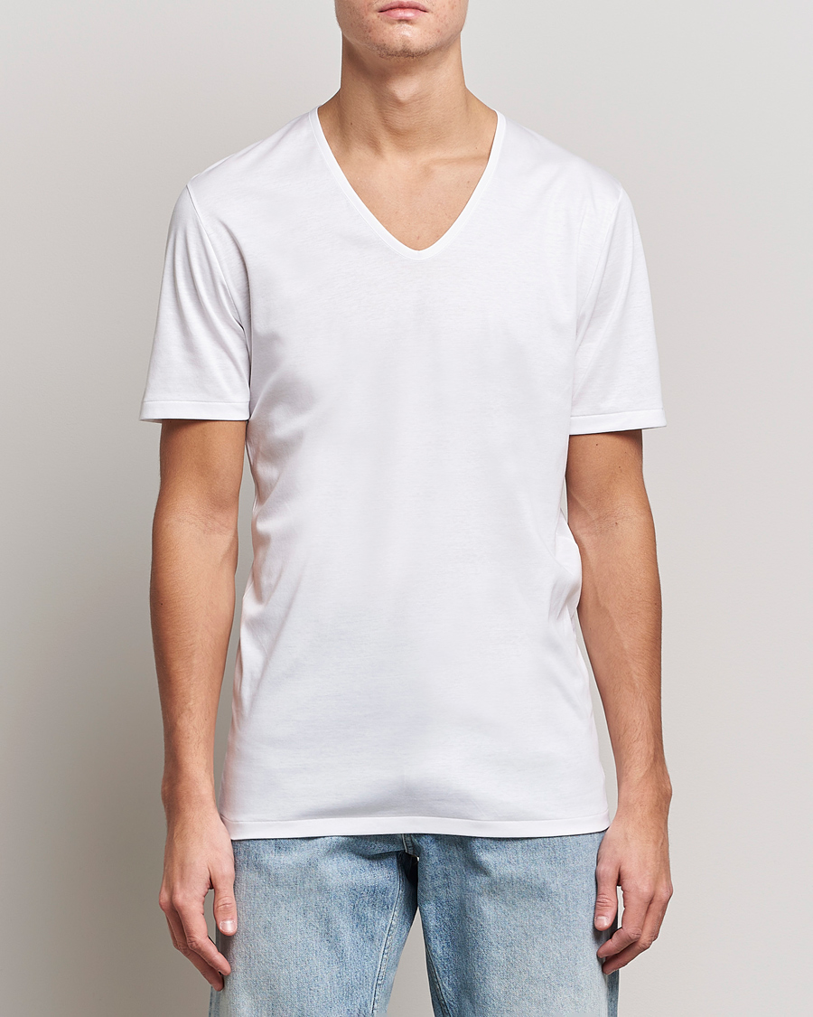 Hombres | Camisetas de manga corta | Zimmerli of Switzerland | Sea Island Cotton V-Neck T-Shirt White