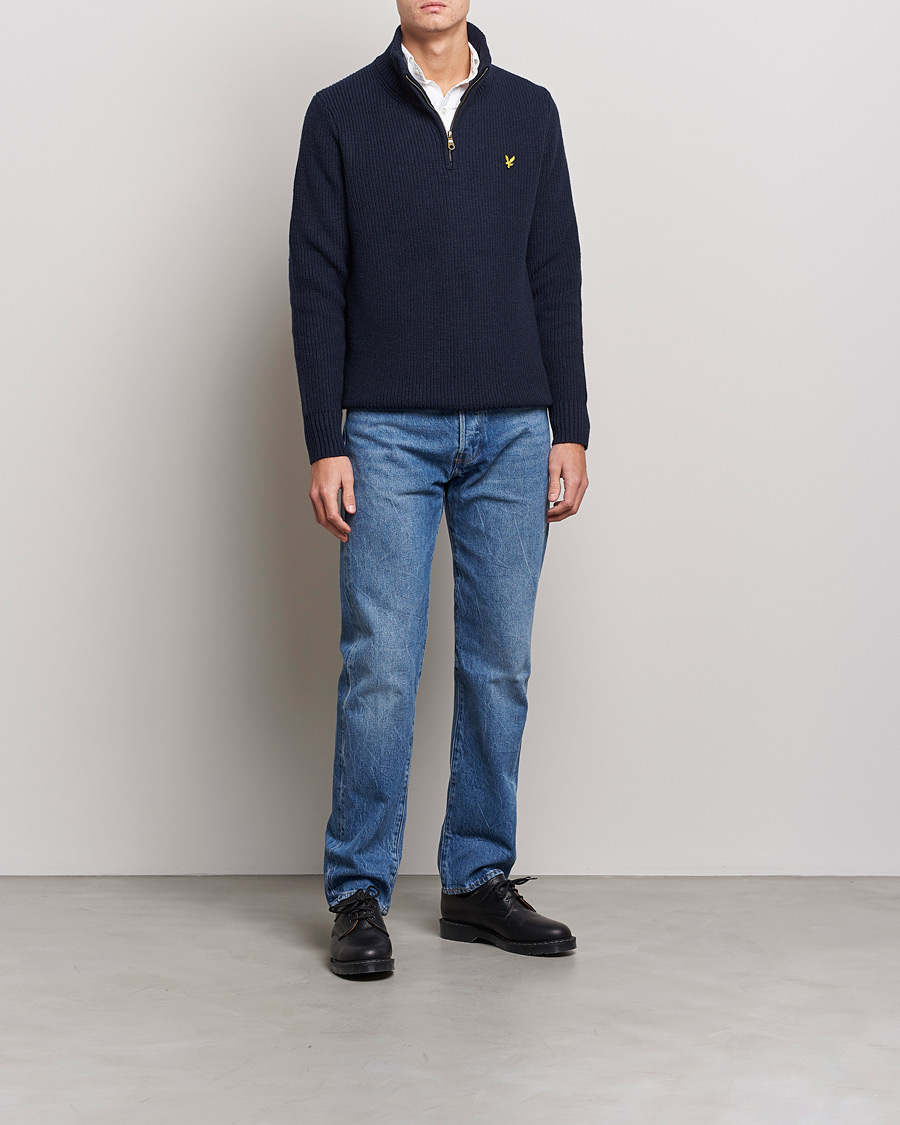Hombres | Jerséis y prendas de punto | Lyle & Scott | Ribbed Quarter Zip Sweater Navy