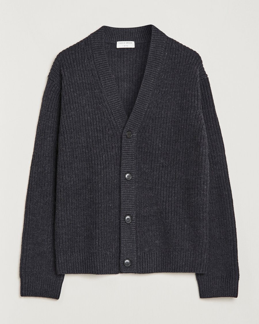 Hombres | Jerséis y prendas de punto | Tiger of Sweden | Reiner Wool Cardigan Dark Grey Mel