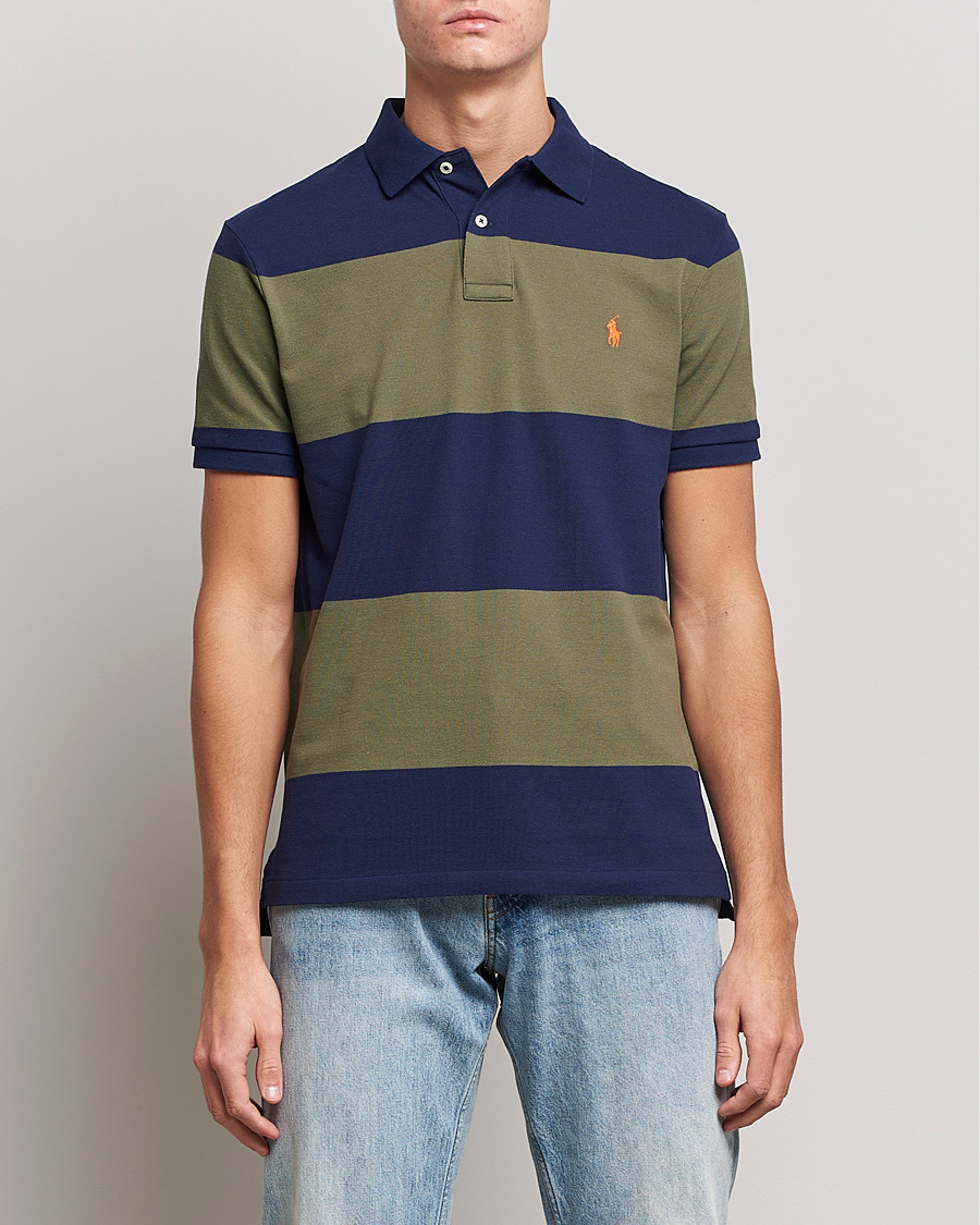 Hombres | Polos | Polo Ralph Lauren | Custom Slim Fit Barstriped Polo Navy/Dark Sage