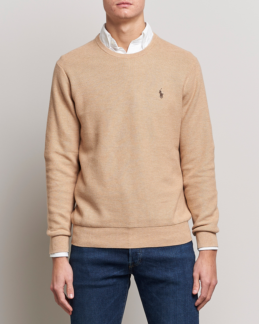 Hombres | Jerséis y prendas de punto | Polo Ralph Lauren | Textured Knitted Crew Neck Camel Melange