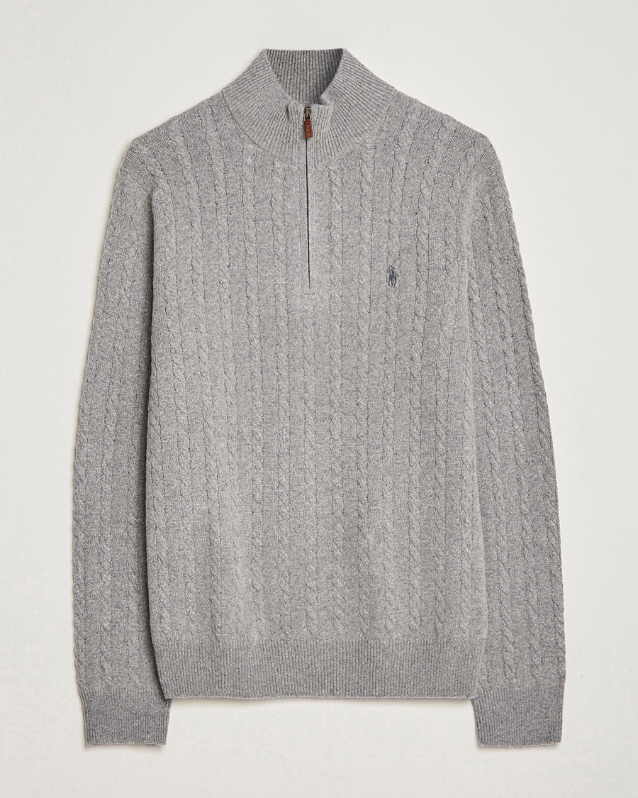 Hombres | Jerséis y prendas de punto | Polo Ralph Lauren | Cotton/Wool Cable Half-Zip Fawn Grey Heather