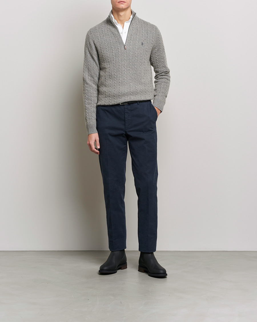 Hombres | Jerséis y prendas de punto | Polo Ralph Lauren | Cotton/Wool Cable Half-Zip Fawn Grey Heather
