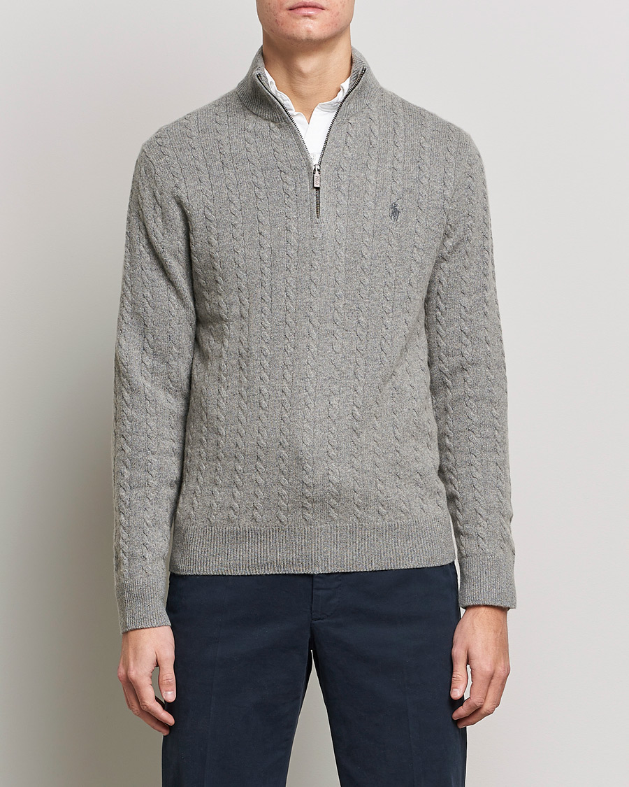 Hombres | Jerséis y prendas de punto | Polo Ralph Lauren | Cotton/Wool Cable Half-Zip Fawn Grey Heather