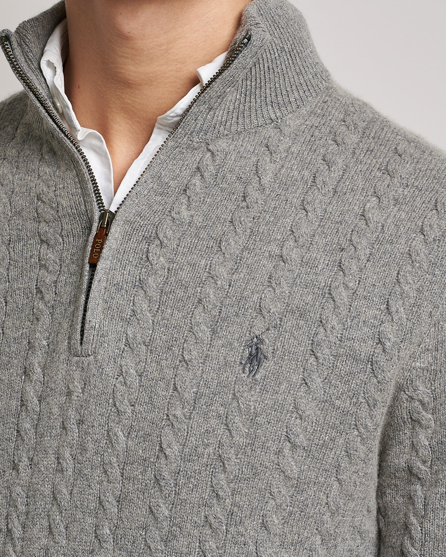Hombres | Jerséis y prendas de punto | Polo Ralph Lauren | Cotton/Wool Cable Half-Zip Fawn Grey Heather