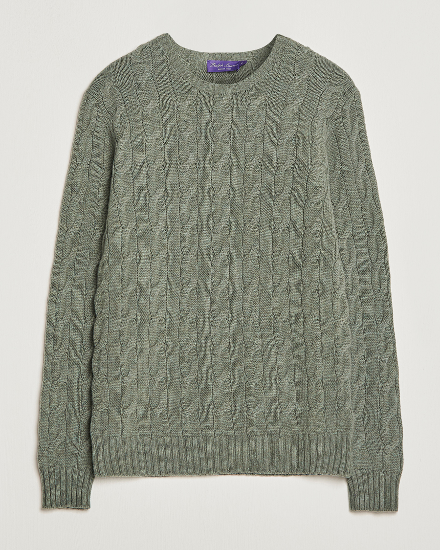 Hombres | Jerséis y prendas de punto | Ralph Lauren Purple Label | Cashmere Cable Crew Neck Sweater Sea Spray