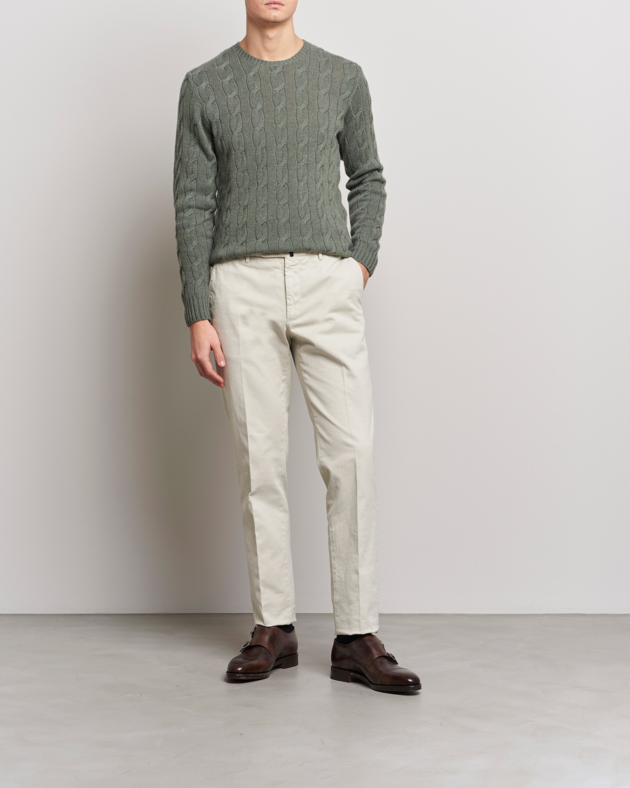 Hombres | Jerséis y prendas de punto | Ralph Lauren Purple Label | Cashmere Cable Crew Neck Sweater Sea Spray