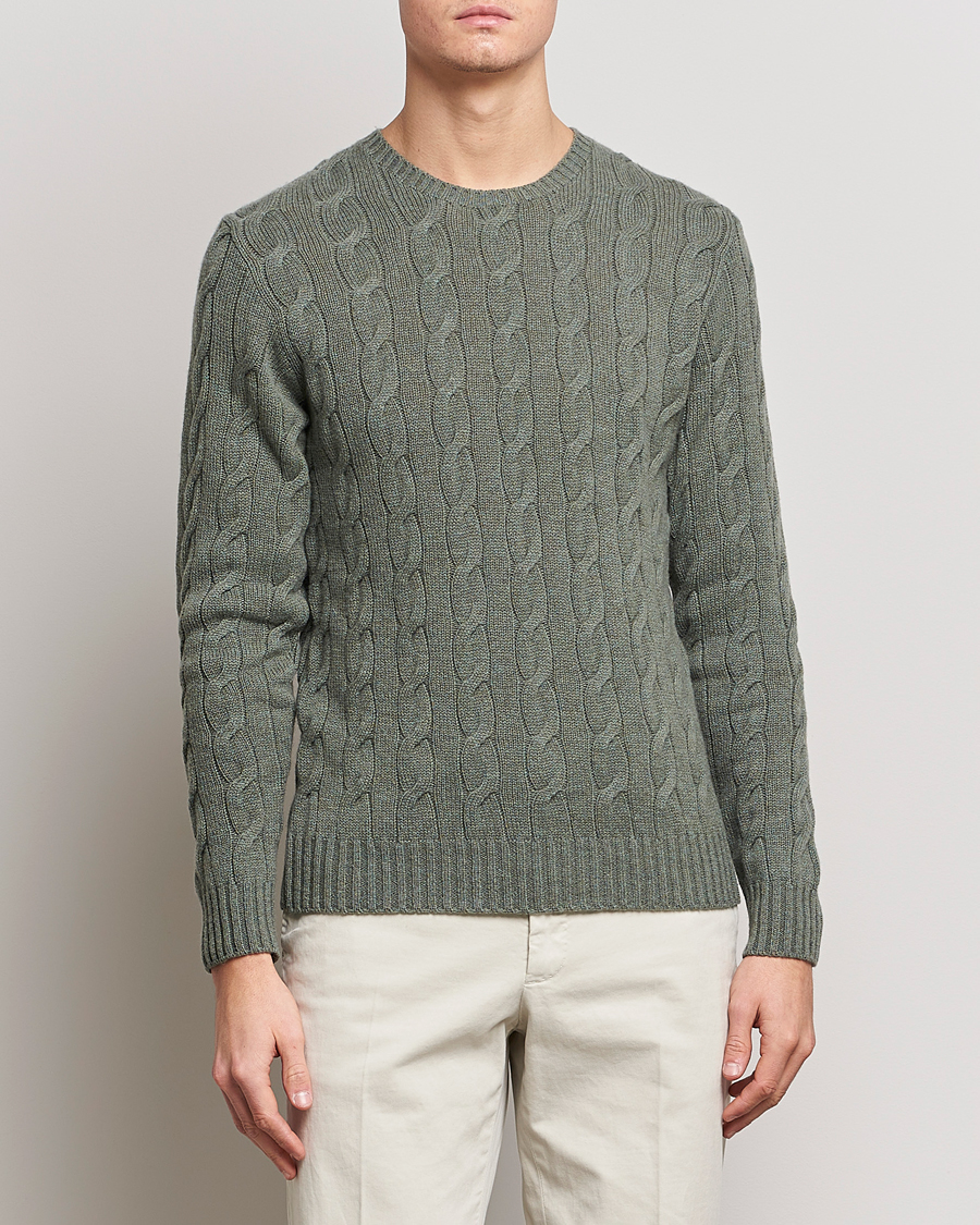 Hombres | Jerséis y prendas de punto | Ralph Lauren Purple Label | Cashmere Cable Crew Neck Sweater Sea Spray
