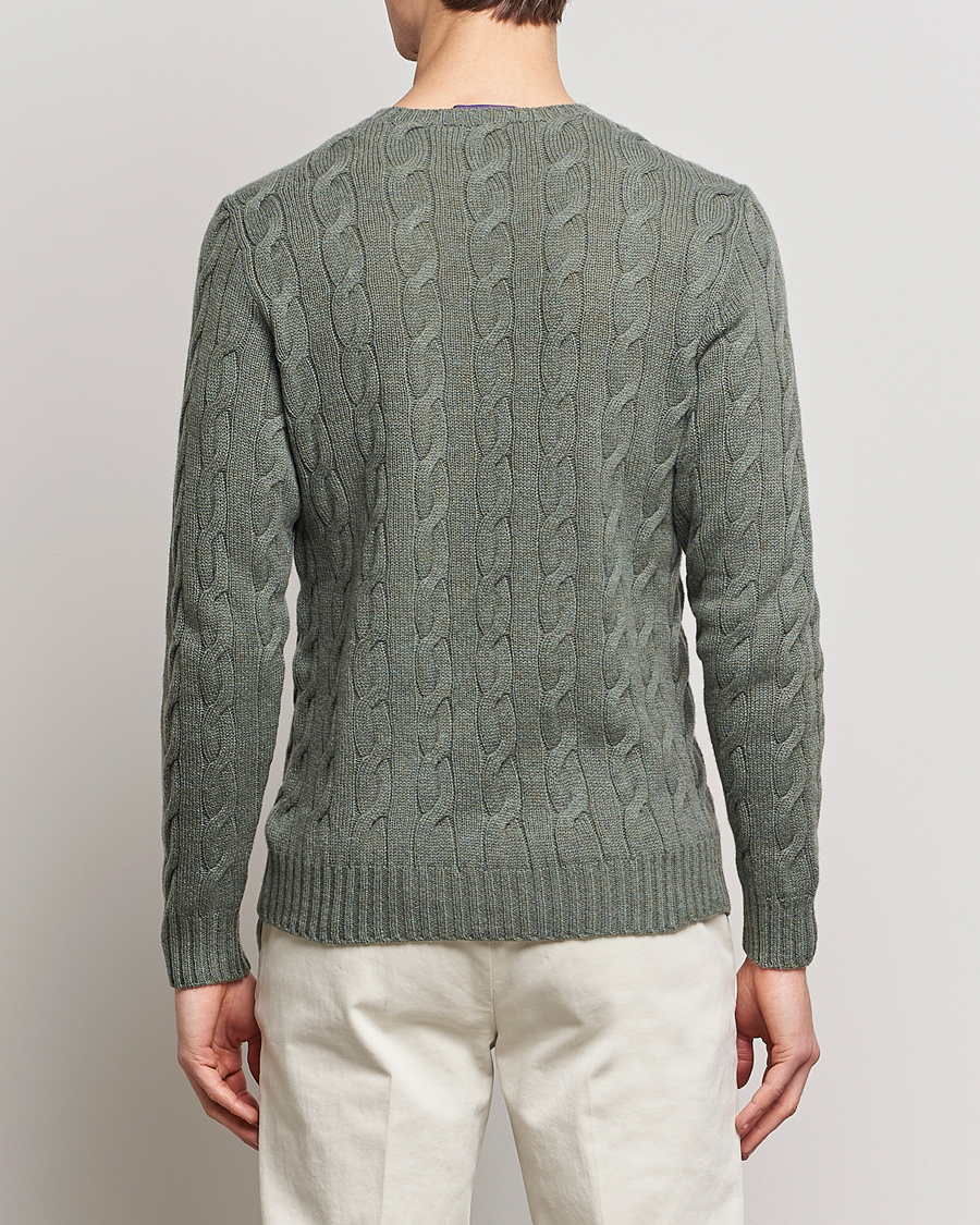 Hombres | Jerséis y prendas de punto | Ralph Lauren Purple Label | Cashmere Cable Crew Neck Sweater Sea Spray