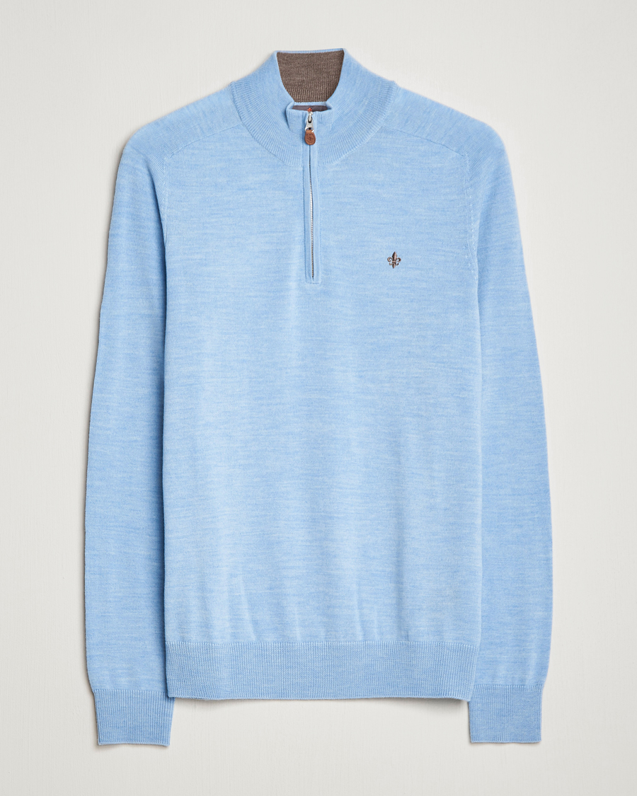 Hombres | Jerséis y prendas de punto | Morris | John Merino Half Zip Light Blue