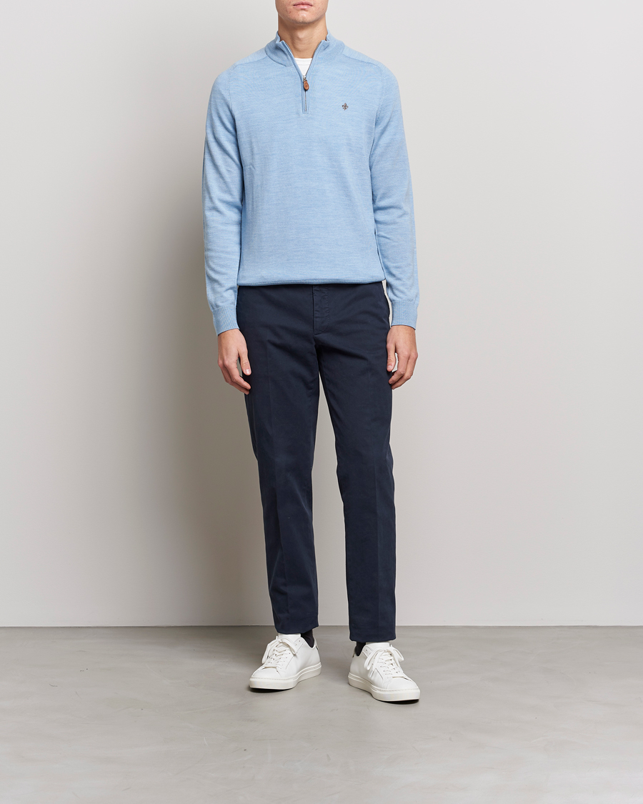 Hombres | Jerséis y prendas de punto | Morris | John Merino Half Zip Light Blue