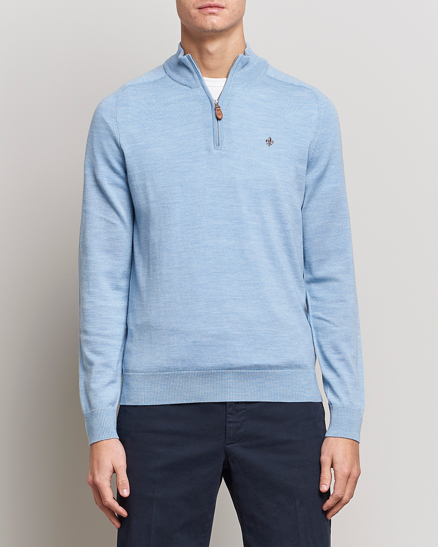 Hombres | Jerséis y prendas de punto | Morris | John Merino Half Zip Light Blue