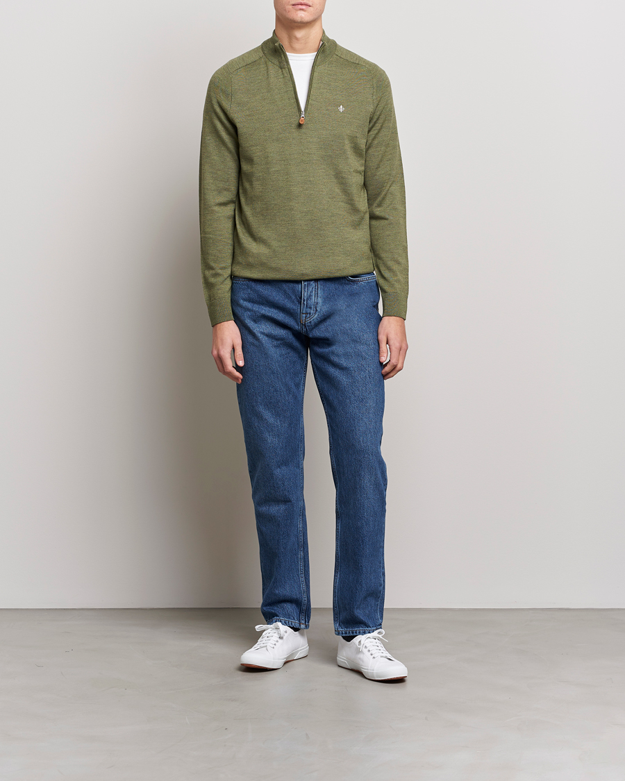 Hombres | Jerséis y prendas de punto | Morris | John Merino Half Zip Sage Green