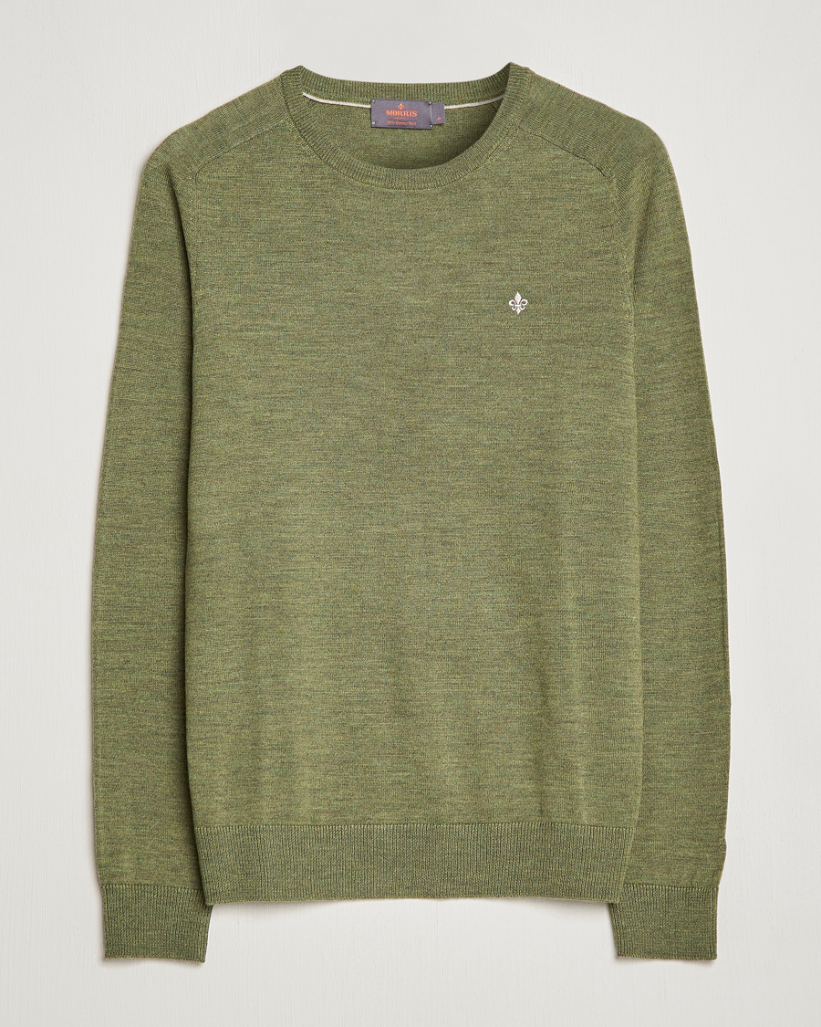Hombres | Jerséis y prendas de punto | Morris | Merino Crew Neck Pullover Sage Green