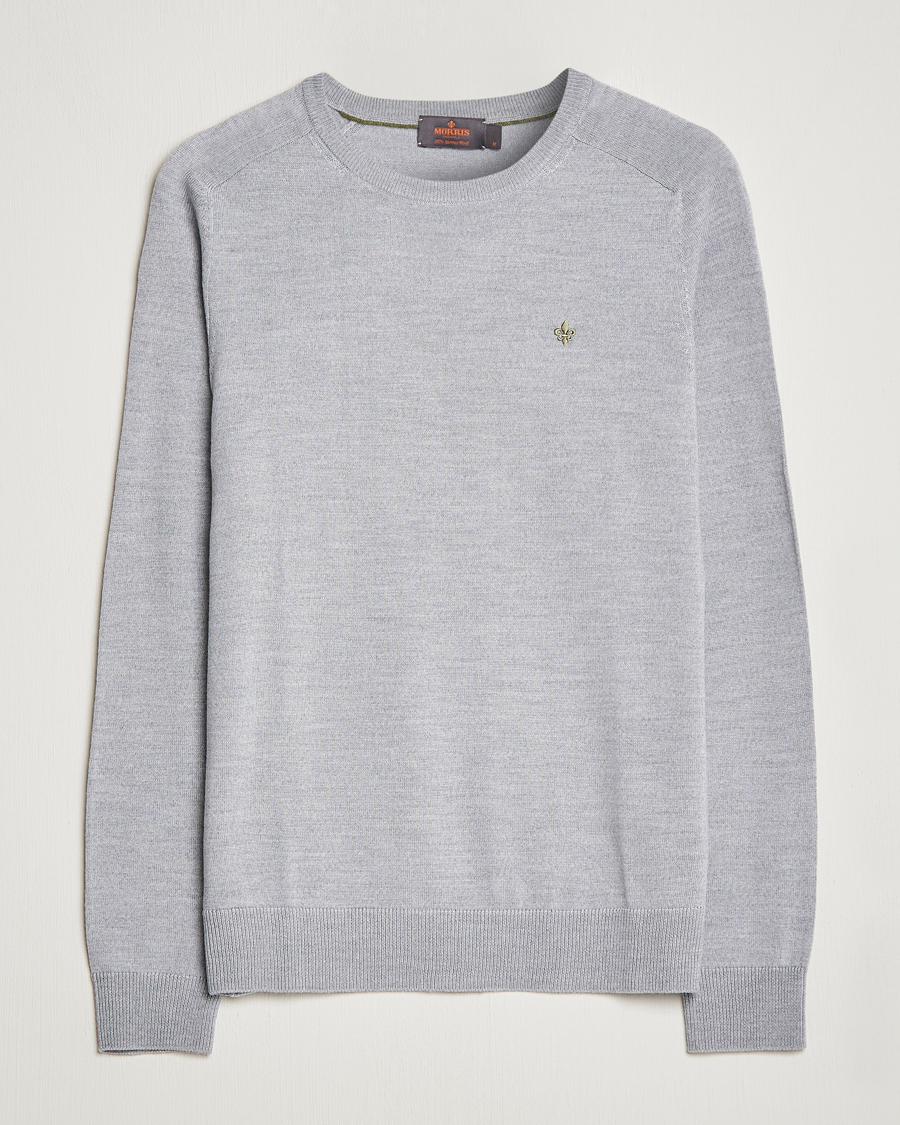 Hombres | Jerséis y prendas de punto | Morris | Merino Crew Neck Pullover Grey
