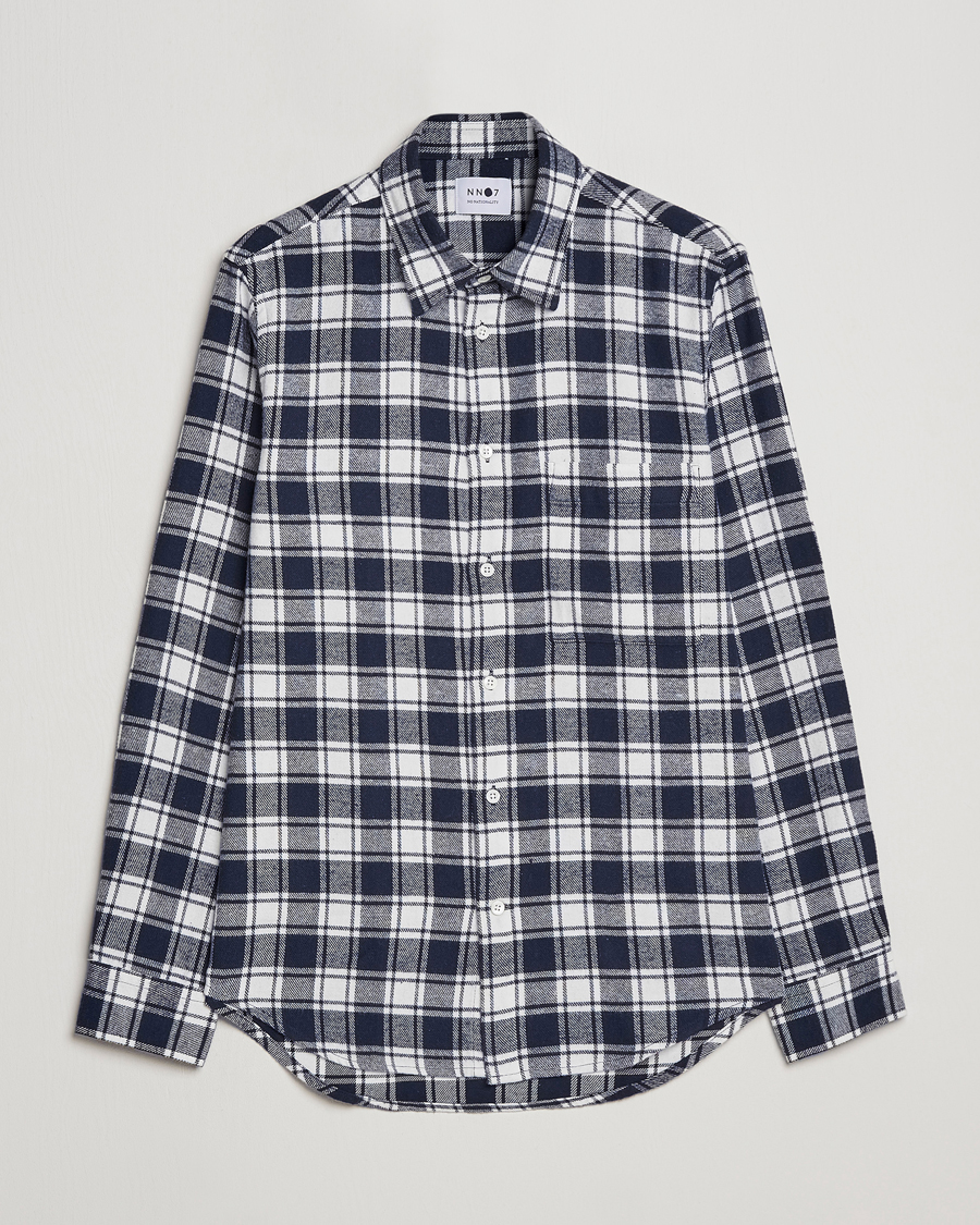 Hombres | Camisas | NN07 | Arne Brushed Cotton Checked Shirt Navy/White