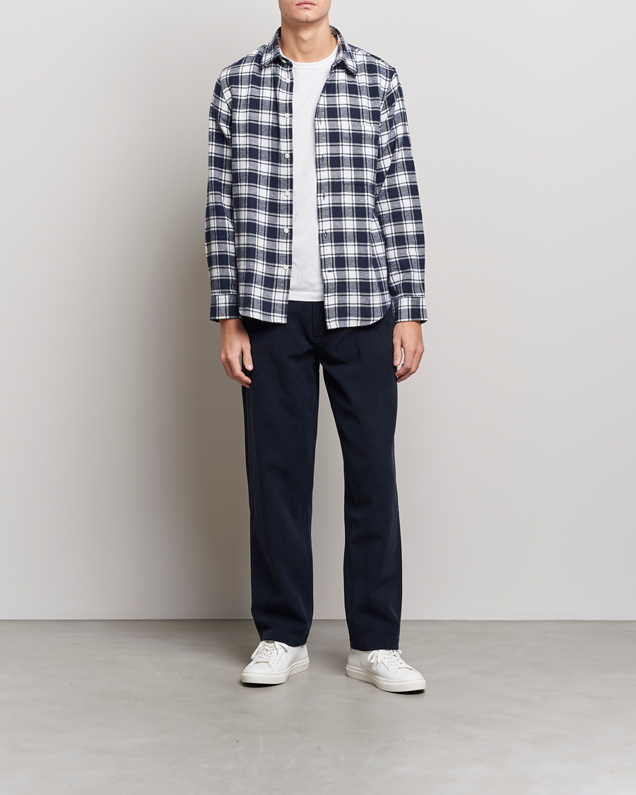 Hombres | Camisas | NN07 | Arne Brushed Cotton Checked Shirt Navy/White
