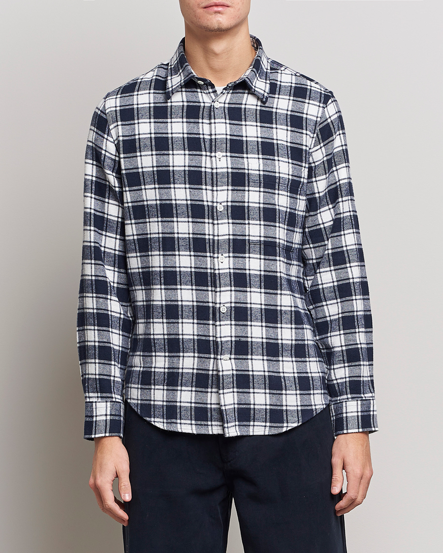 Hombres | Camisas | NN07 | Arne Brushed Cotton Checked Shirt Navy/White