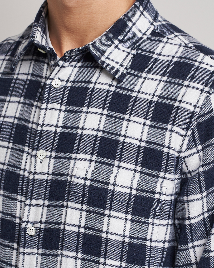 Hombres | Camisas | NN07 | Arne Brushed Cotton Checked Shirt Navy/White