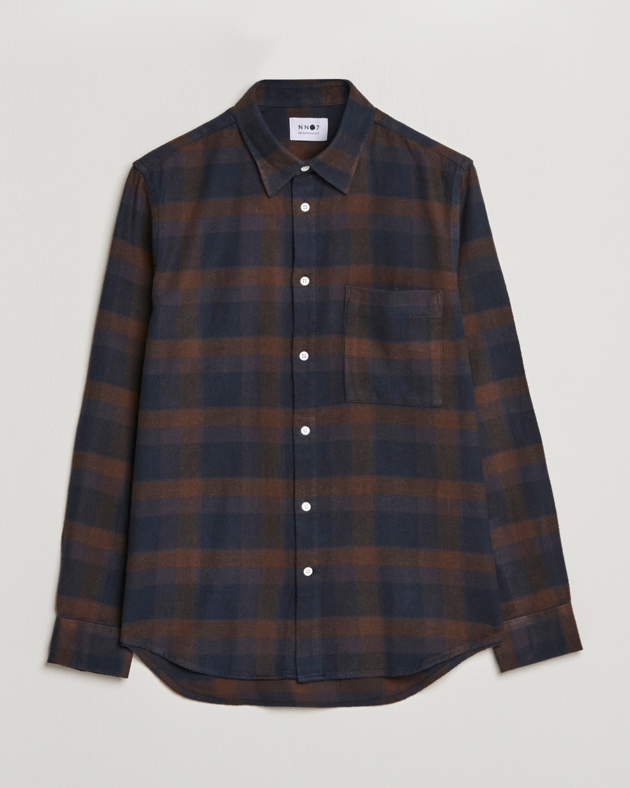 Hombres | Camisas | NN07 | Arne Brushed Cotton Checked Shirt Brown/Navy