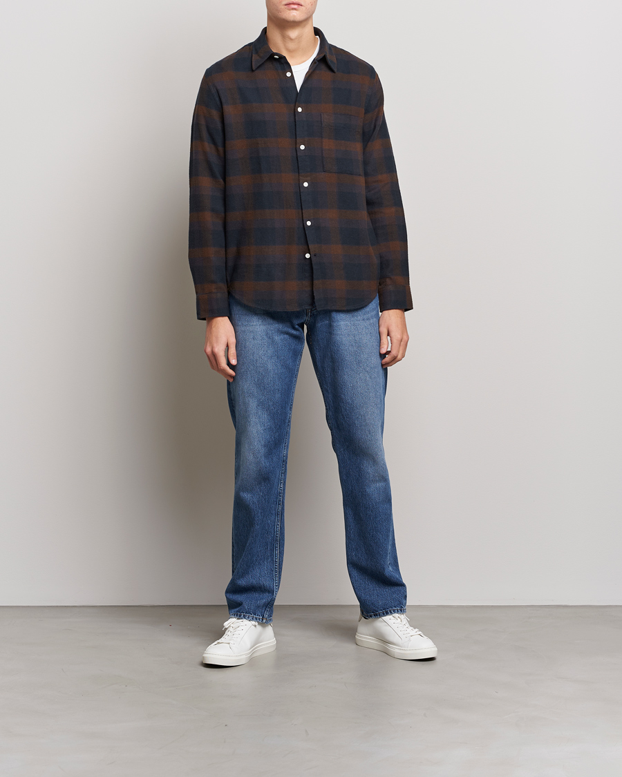Hombres | Camisas | NN07 | Arne Brushed Cotton Checked Shirt Brown/Navy