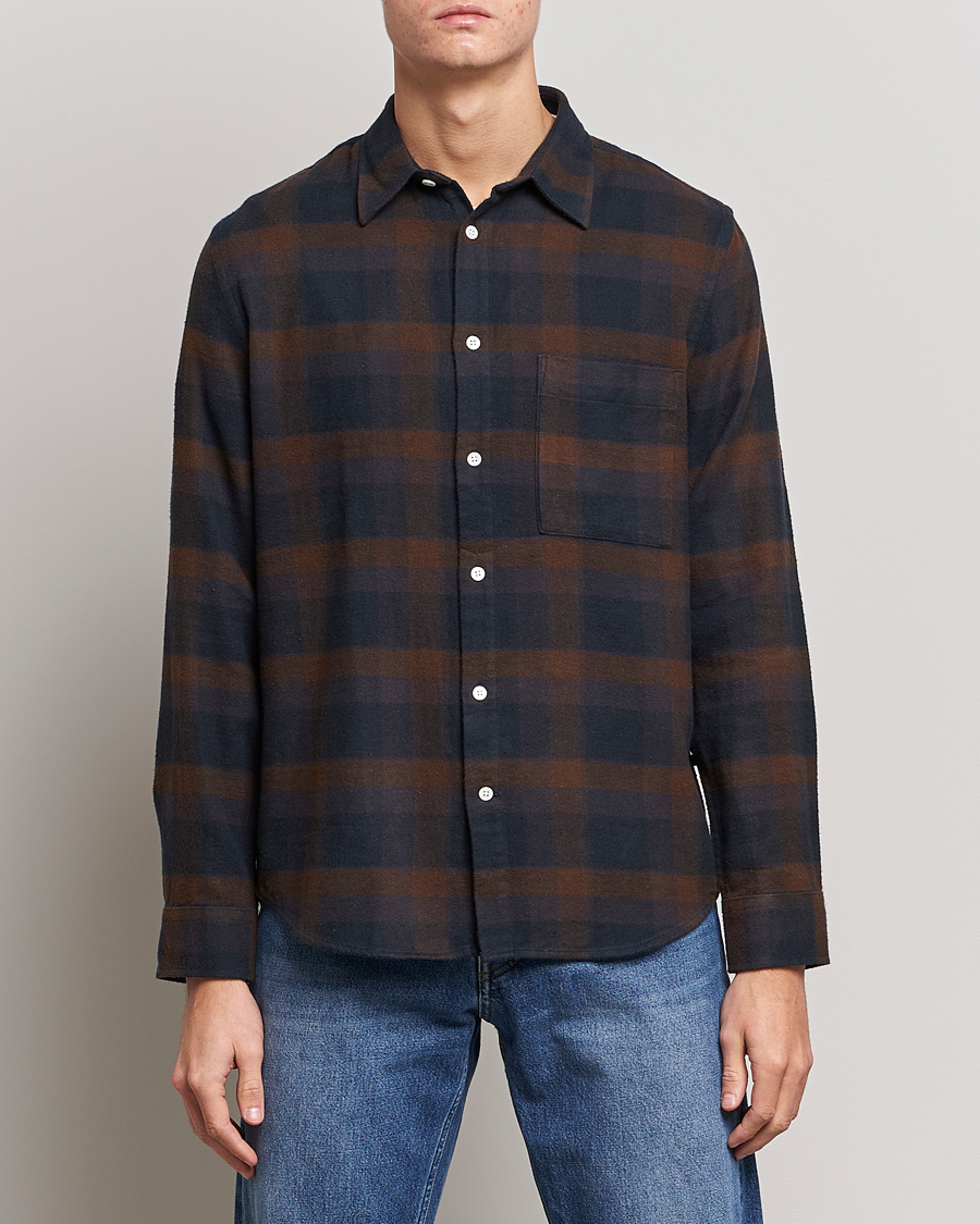 Hombres | Camisas | NN07 | Arne Brushed Cotton Checked Shirt Brown/Navy