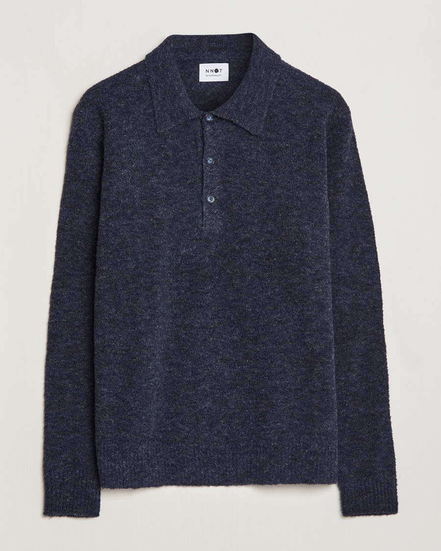 Hombres | Jerséis y prendas de punto | NN07 | Alfie Boiled Wool Knitted Polo Blue Melange
