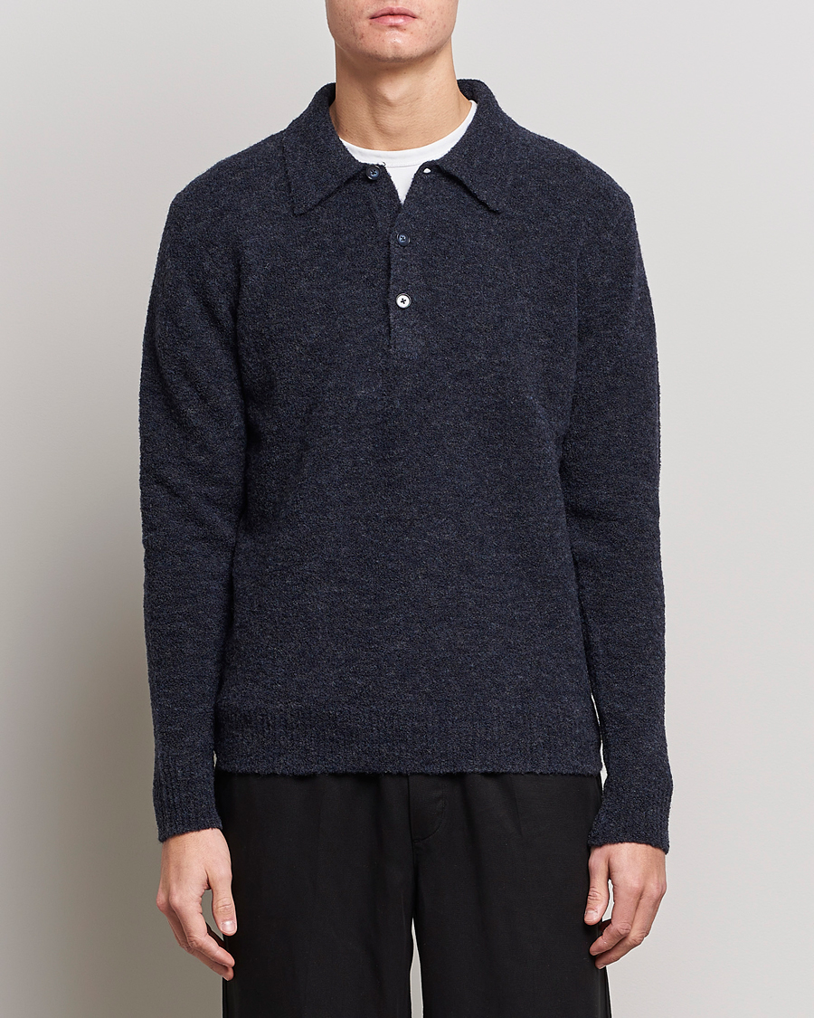 Hombres | Jerséis y prendas de punto | NN07 | Alfie Boiled Wool Knitted Polo Blue Melange