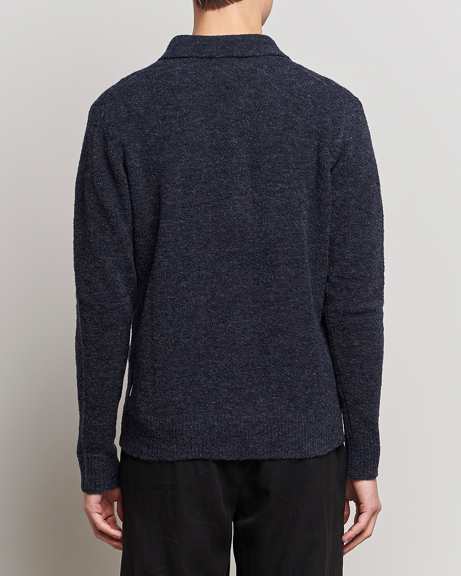 Hombres | Jerséis y prendas de punto | NN07 | Alfie Boiled Wool Knitted Polo Blue Melange