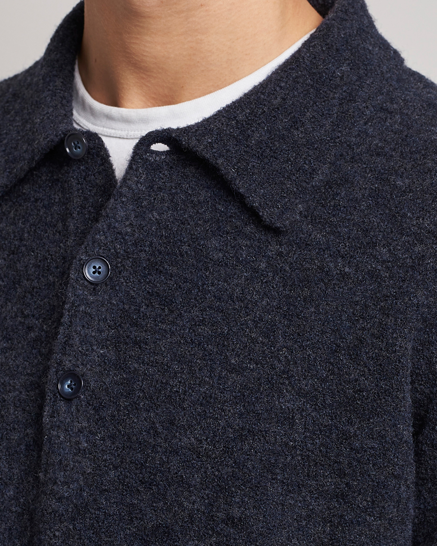 Hombres | Jerséis y prendas de punto | NN07 | Alfie Boiled Wool Knitted Polo Blue Melange